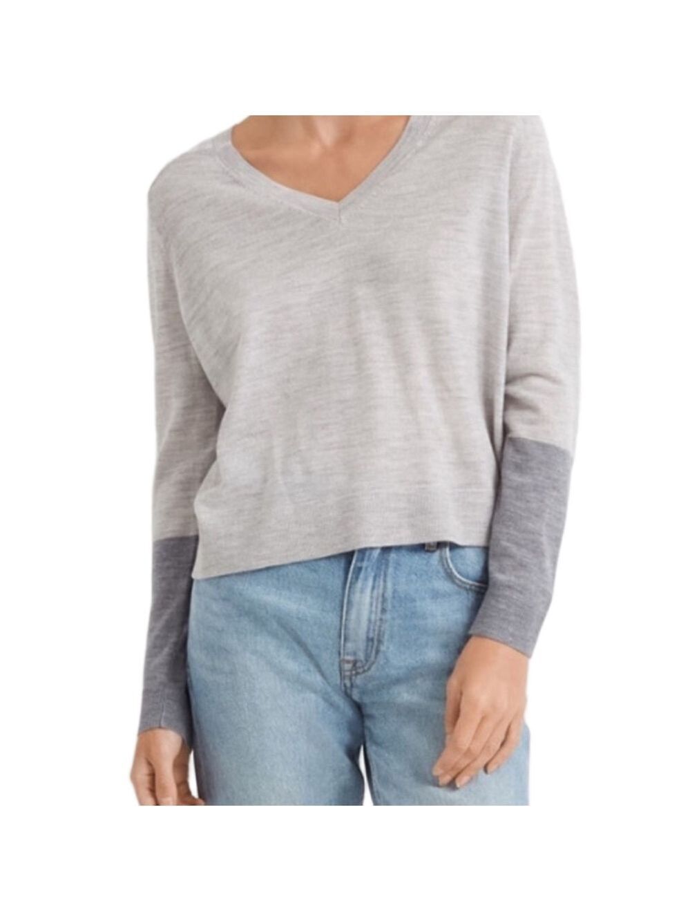 123. Club Monaco| two tone grey V neck Merino wool.